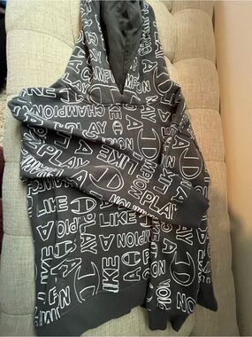 Champion Black Hoodie with White All-Over Logo Print